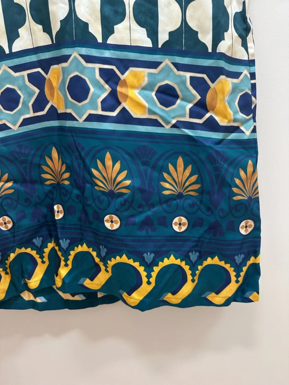 La DoubleJ Geometric Print Silk Swing Dress Small Green - Picture 7 of 11